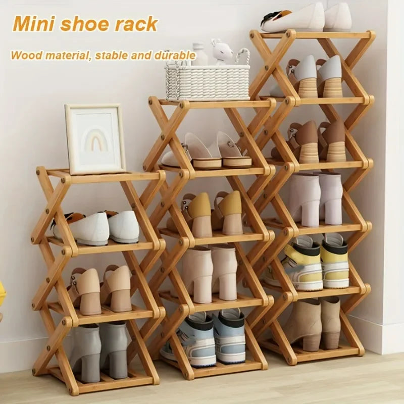 Simplicity Multi-layer Bamboo Shoe Rack Folding Shoe Rack Household Retractable Storage Rack Storage Shoes Shelf saves space