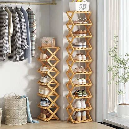 Simplicity Multi-layer Bamboo Shoe Rack Folding Shoe Rack Household Retractable Storage Rack Storage Shoes Shelf saves space