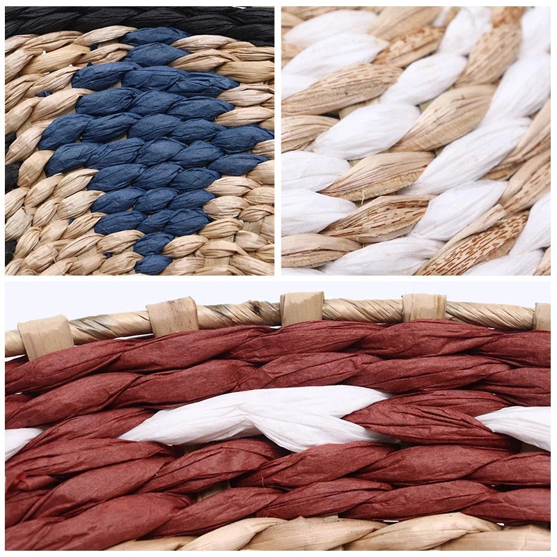 Fashion INS Straw Rattan Wall Decor Round Rattan Basket Wall Decoration Rattan Crafts Wall Hanging Frame Handwoven Hanging