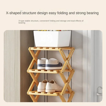 Simplicity Multi-layer Bamboo Shoe Rack Folding Shoe Rack Household Retractable Storage Rack Storage Shoes Shelf saves space