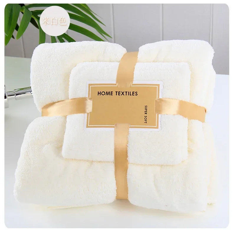 2023New Premium Japanese Style Thick Towel Set Super Absorbent Coral Fleece for Bath and Gift