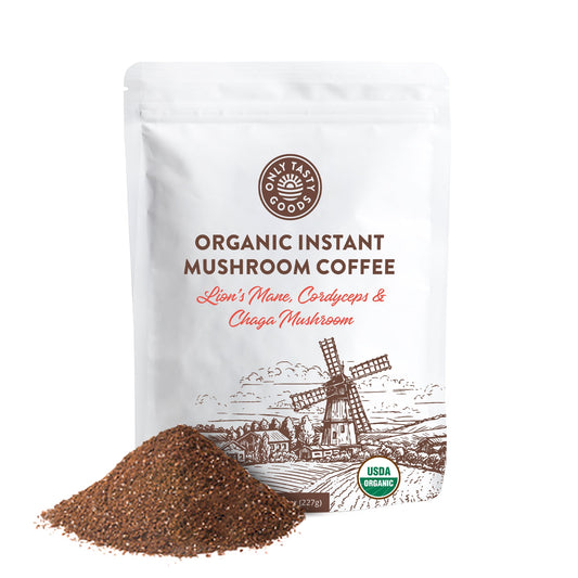 Organic Instant Mushroom Coffee with Lion’s Mane Cordyceps Chaga Lightly Sweetened With Cashew Milk Stevia 8 oz.-0