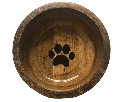 🐾 Round Wooden Paw-Designed Pet Bowl 🍽️-0